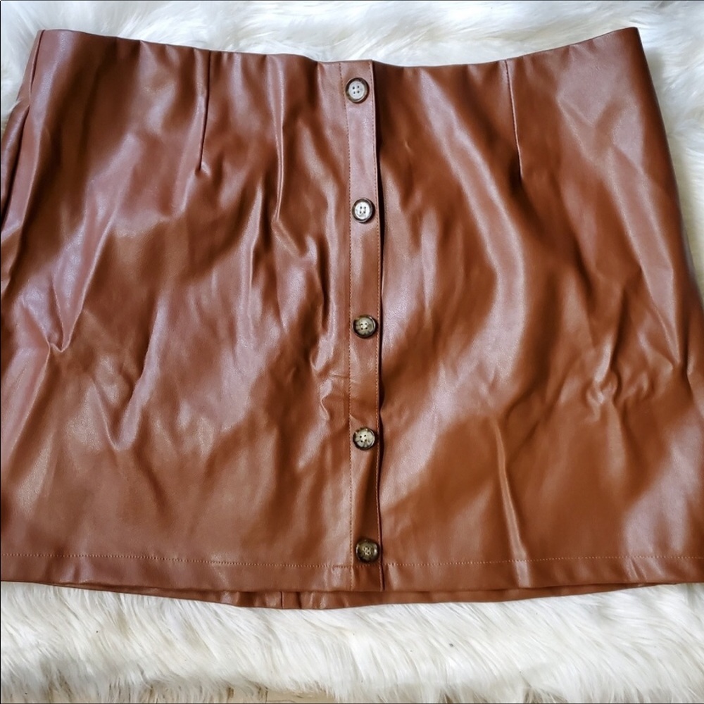 Faux leather button down skirt